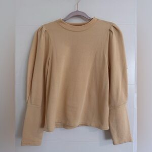 Rebecca Taylor Puff-Sleeve Crewneck Top in Beige - NEW WITH TAGS